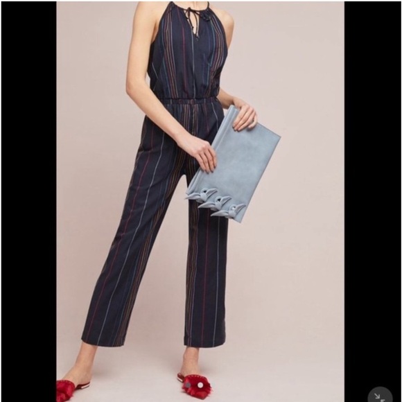 Anthropologie Dolan Left Coast Women’s Navy Striped Halter Cotton Pants Jumpsuit - Picture 1 of 11